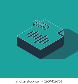 Isometric WAV File Document. Download Wav Button Icon Isolated On Green Background. WAV Waveform Audio File Format For Digital Audio Riff Files.  