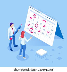 Isometric weekly schedule and calendar planner organization management. Online business workflow, time management, planning, task app, teamwork, and meeting. - Powered by Shutterstock