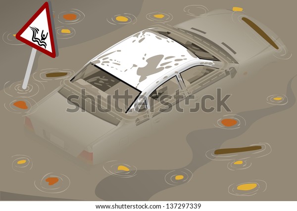 Isometric White Car
Flooded in rear
view