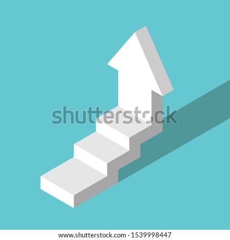 Isometric white stepped vertical arrow going up. Growth, personal development, motivation, achievement and ambition concept. Flat design. 3d illustration. Raster copy