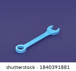 Isometric wrench on blue background, single color workshop and DIY tool, 3d rendering