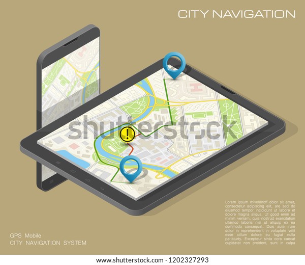isometry City map navigation route, phone point\
delivery van, isometric schema itinerary delivery car, city plan\
GPS navigation, itinerary destination arrow city map. Route\
delivery truck check\
point