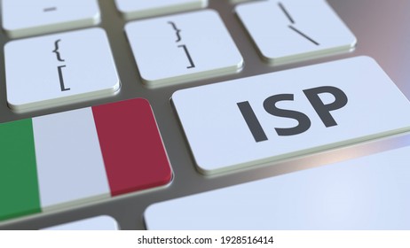 Isp Or Internet Service Provider Text And Flag Of Italy On The Computer Keyboard. National Web Access Service Related  3D Rendering