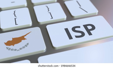 Isp Or Internet Service Provider Text And Flag Of Cyprus On The Computer Keyboard. National Web Access Service Related  3D Rendering