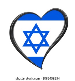 Israel Flag Inside Heart. Eurovision Song Contest 2019 In Israel On A White Background. 3d Rendering