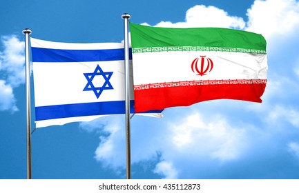Israel Flag With Iran Flag, 3D Rendering 