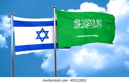 Israel Flag With Saudi Arabia Flag, 3D Rendering 