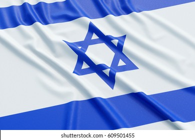 Israel flag. Wavy fabric high detailed texture. 3d illustration rendering