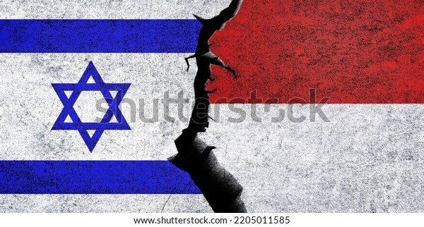 Israel and\
Indonesia flags together. Indonesia and Israel relation, conflict,\
economy concept. Indonesia vs\
Israel