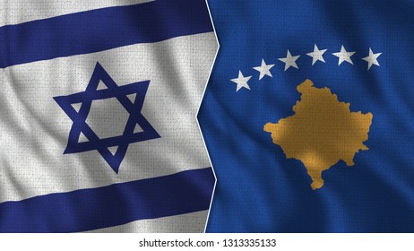 Israel And Kosovo 3D Realistic Illustration Half Flags Together