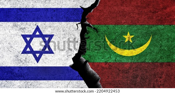 Israel and Mauritania flags together.\
Mauritania and Israel relation, conflict, war crisis, economy\
concept. Israel vs\
Mauritania