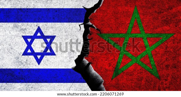Israel and\
Morocco flags together. Morocco and Israel relation, conflict,\
crisis, economy concept. Morocco vs\
Israel
