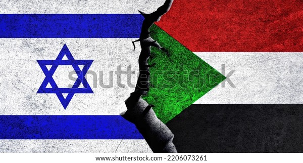Israel and Sudan\
flags together. Sudan and Israel relation, conflict, crisis,\
economy concept. Sudan vs\
Israel