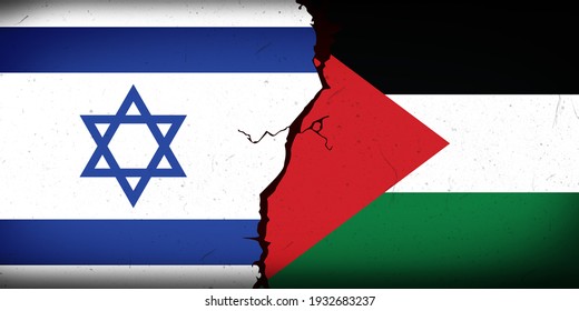 Israel Vs Palestine Cracked Wall Gaza Strip Background With Flags