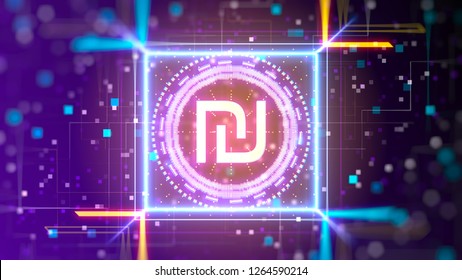 The Israeli New Shekel Virtual Currency Logo. Financial Sign On Digital Background. 3d Illustration For Business And Advertising