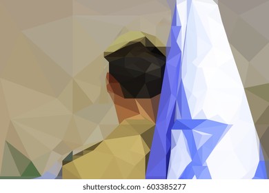 Israeli soldier with a flag of Israel. Origami illustration. - Powered by Shutterstock