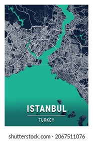 Istanbul Blue Dark City Map