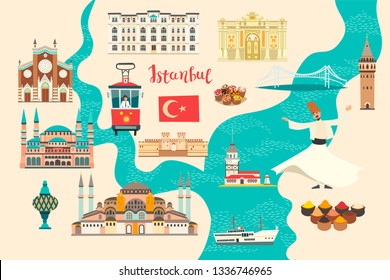 Map Turkey Main Sights Tourists Turkish Stock Vector (Royalty Free ...