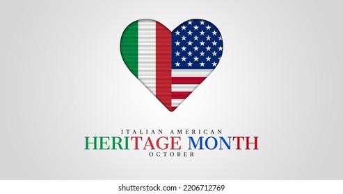 Italian American Heritage Month,October Creative Poster With Italian And American Flag Pattern Heart