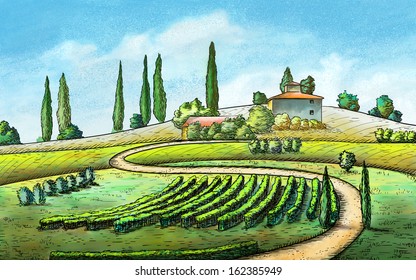 Italian country landscape. Original digital painting.
