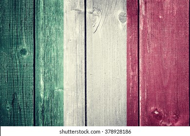 Italian Flag On Wood Background