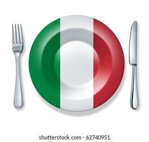 italian food fork plate knife isolated Italy flag cuisine