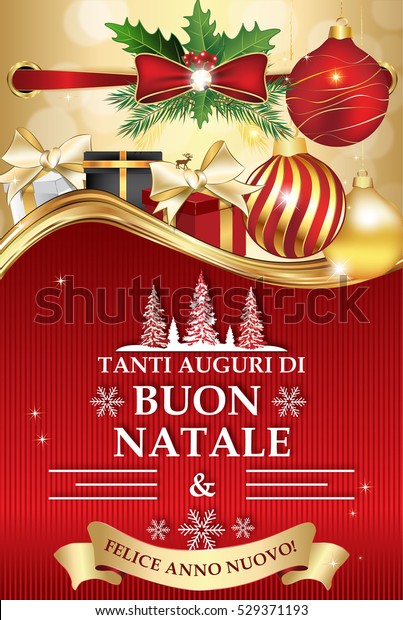 Buon Natale Wishes.Italian Greeting Card Winter Holiday Merry Stock Illustration 529371193