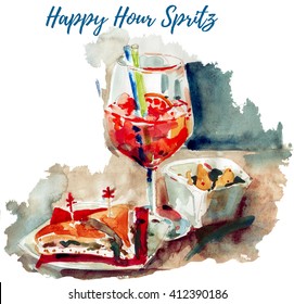 Italian Happy Hour Spritz Cocktail Watercolor