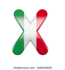 Italian Letter X - Capital 3d Italy Flag Font Isolated On White Background. This Alphabet Is Perfect For Creative Illustrations Related But Not Limited To Italy, Europe, Rome...