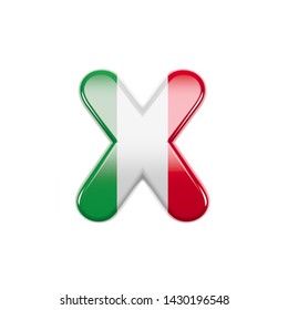 Italian Letter X - Small 3d Italy Flag Font Isolated On White Background. This Alphabet Is Perfect For Creative Illustrations Related But Not Limited To Italy, Europe, Rome...