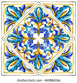 Italian majolica tiles, floral ornament