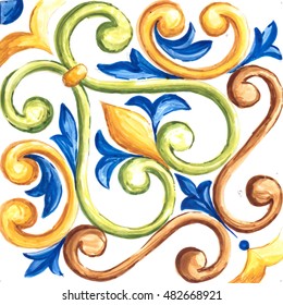 Italian Majolica Tiles, Floral Ornament