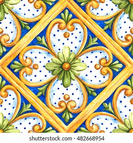 Italian majolica tiles, floral ornament