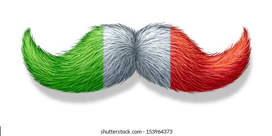 Italian Mustache Symbol With The Flag Of Italy As An Icon Of A European Macho Male Culture And Concept For Pizza Restaurant And Cuisine On A White Background.