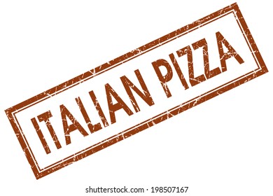 Italian pizza brown square grungy stamp isolated on white background - Powered by Shutterstock