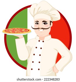 Italian Pizza Chef Funny Big Mustache Stock Illustration 222348283