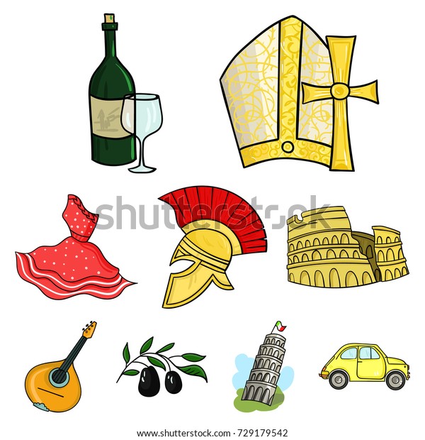 Italy country\
set icons in cartoon style. Big collection of Italy country bitmap,\
raster symbol stock\
illustration