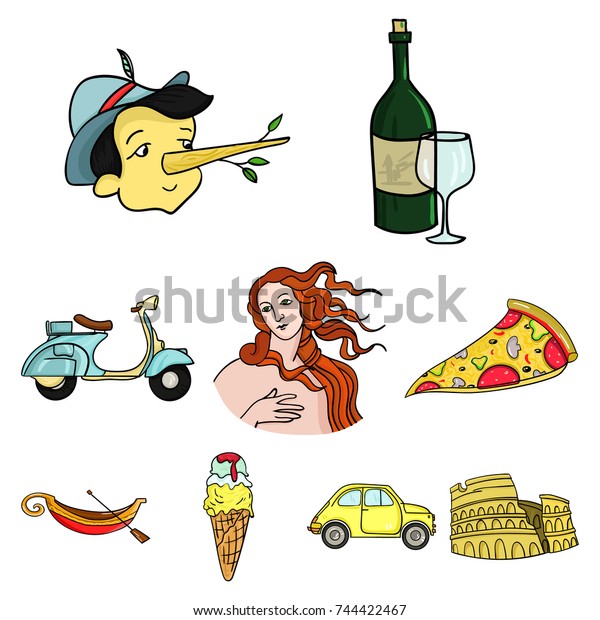 Italy country set icons\
in cartoon style. Big collection of Italy country bitmap symbol\
stock illustration