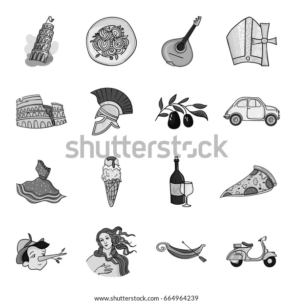 Italy\
country set icons in monochrome style. Big collection of Italy\
country bitmap,rastr symbol stock\
illustration