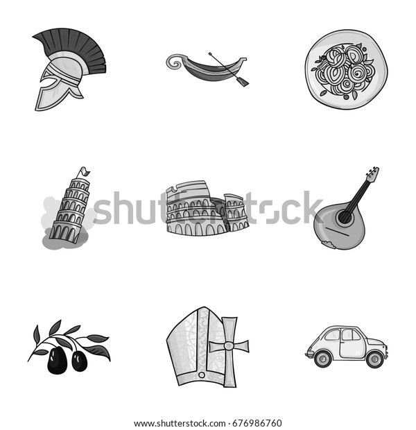 Italy\
country set icons in monochrome style. Big collection of Italy\
country bitmap, raster symbol stock\
illustration