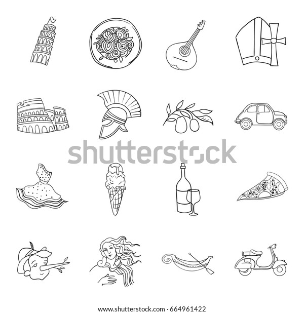Italy country set\
icons in outline style. Big collection of Italy country\
bitmap,rastr symbol stock\
illustration