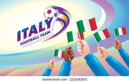 Italy Football Team Celebration With National Flag Of Italy