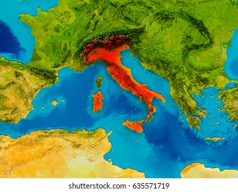 Italy Highlighted Red On Physical Map Stock Illustration 635571719 ...