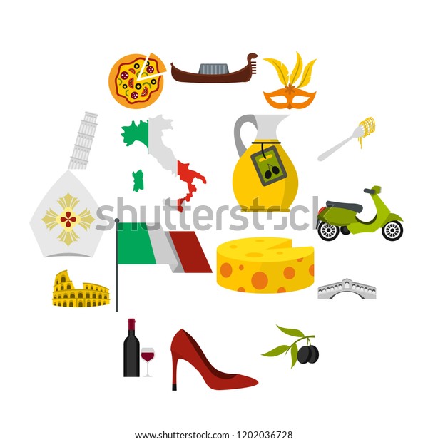 Italy icons set. Flat illustration of 16 Italy icons\
for web