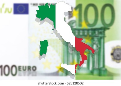 Italy Map And Flag On Euro Money Background