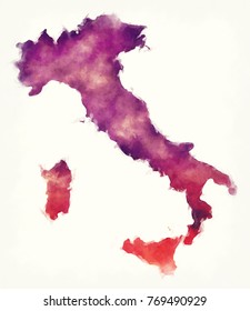 Italy Watercolor Map In Front Of A White Background