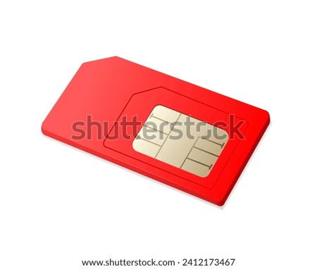 Items. Red sim card on white background. Phone card icon. Realistic illustration