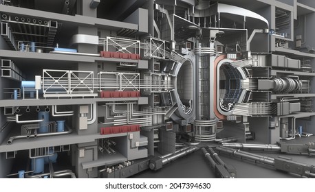 ITER Fusion Reactor. Tokamak. International Thermonuclear Experimental Reactor. 3D Render