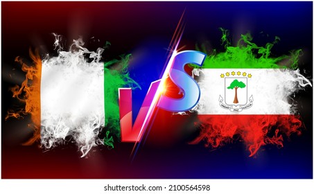 Ivory Coast And Equatorial Guinea Ongoing Trade War Conflict. Flag Of Two Countries Opposite To Each Other With Vs Text And Background Black