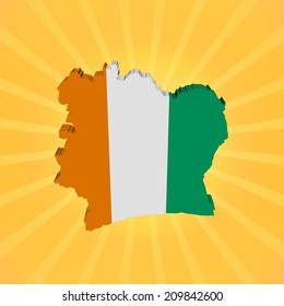 Ivory Coast map flag on sunburst illustration